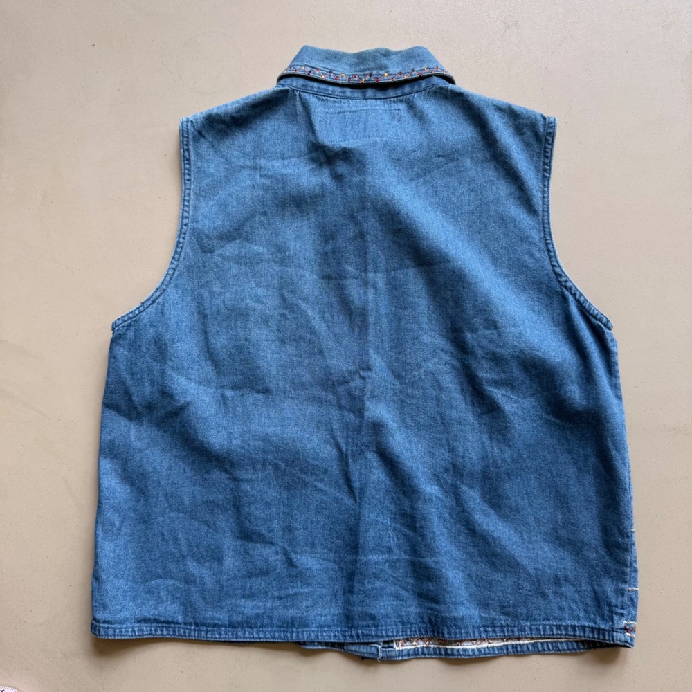 Embroidered Denim Vest Womens‎ PS Blue Floral Boho VTG 90s Festival Cottagecore - Picture 5 of 9